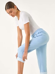 Roman Blue Sky Contrast Detail Cropped Stretch Trousers - Image 1 of 5