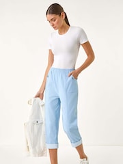Roman Blue Sky Contrast Detail Cropped Stretch Trousers - Image 2 of 5