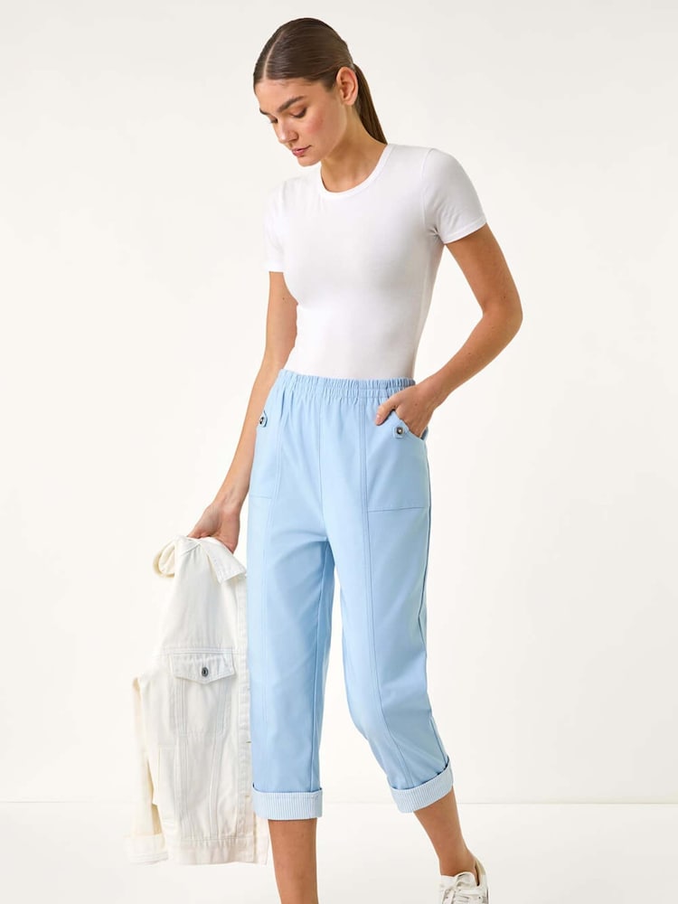 Roman Blue Sky Contrast Detail Cropped Stretch Trousers - Image 2 of 5
