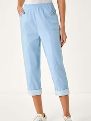 Roman Blue Sky Contrast Detail Cropped Stretch Trousers - Image 4 of 5