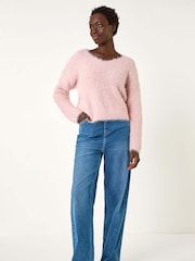 Roman Pink V-Neck Fluffy Knit Jumper - Image 2 of 5
