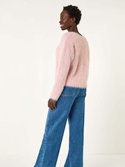 Roman Pink V-Neck Fluffy Knit Jumper - Image 3 of 5