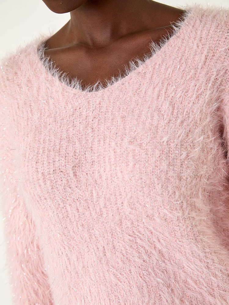 Roman Pink V-Neck Fluffy Knit Jumper - Image 5 of 5