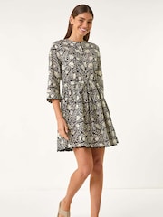 Roman Black Floral Print Frill Buttoned 100% Cotton Shirt Dress - Image 1 of 5
