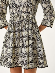 Roman Black Floral Print Frill Buttoned 100% Cotton Shirt Dress - Image 4 of 5