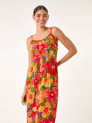 Roman Pink Floral Print Button Midi Sundress - Image 2 of 5