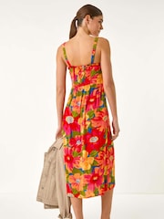 Roman Pink Floral Print Button Midi Sundress - Image 3 of 5