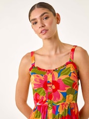 Roman Pink Floral Print Button Midi Sundress - Image 4 of 5