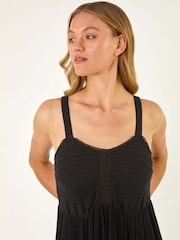 Roman Black Strappy Shirred Sundress - Image 4 of 5