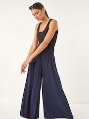 Roman Blue Relaxed Animal Print Wide Leg Trousers - Image 1 of 5