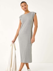 Roman Grey Ribbed Cap Sleeve Midi Dress - Image 1 of 5