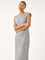 Roman Grey Ribbed Cap Sleeve Midi Dress - Image 2 of 5