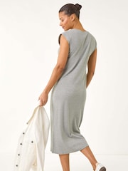 Roman Grey Ribbed Cap Sleeve Midi Dress - Image 3 of 5