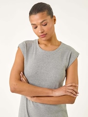 Roman Grey Ribbed Cap Sleeve Midi Dress - Image 4 of 5