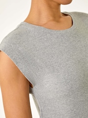 Roman Grey Ribbed Cap Sleeve Midi Dress - Image 5 of 5