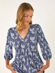 Roman Paisley Print V-Neck Stretch Blouse - Image 1 of 4