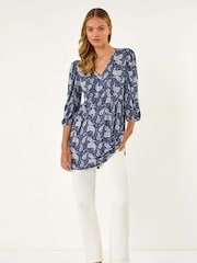 Roman Paisley Print V-Neck Stretch Blouse - Image 2 of 4
