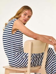 Roman Blue Ribbed Stripe Cap Sleeve Midi Dress - Image 2 of 5