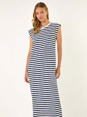 Roman Blue Ribbed Stripe Cap Sleeve Midi Dress - Image 4 of 5