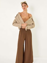 Roman Brown Relaxed Ruched Wide Leg Trousers - Image 1 of 5
