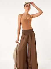 Roman Brown Relaxed Ruched Wide Leg Trousers - Image 2 of 5