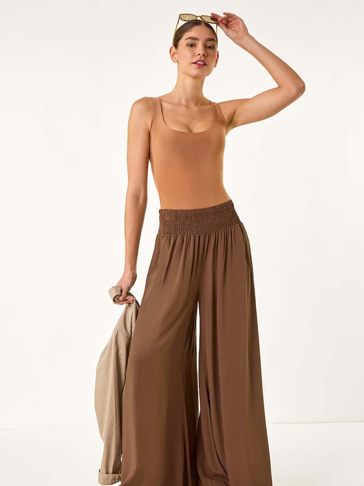 Roman Brown Relaxed Ruched Wide Leg Trousers - Image 2 of 5