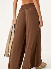 Roman Brown Relaxed Ruched Wide Leg Trousers - Image 3 of 5