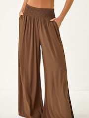 Roman Brown Relaxed Ruched Wide Leg Trousers - Image 4 of 5