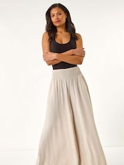 Roman Natural Relaxed Ruched Wide Leg Trousers - Image 2 of 5