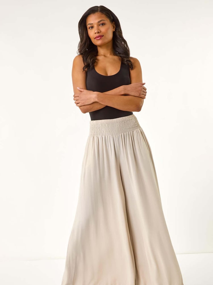 Roman Natural Relaxed Ruched Wide Leg Trousers - Image 2 of 5