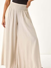 Roman Natural Relaxed Ruched Wide Leg Trousers - Image 3 of 5