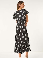 Roman Black Floral Print Frill Midi Dress - Image 3 of 5