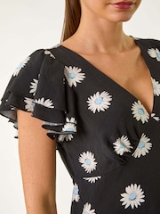 Roman Black Floral Print Frill Midi Dress - Image 5 of 5