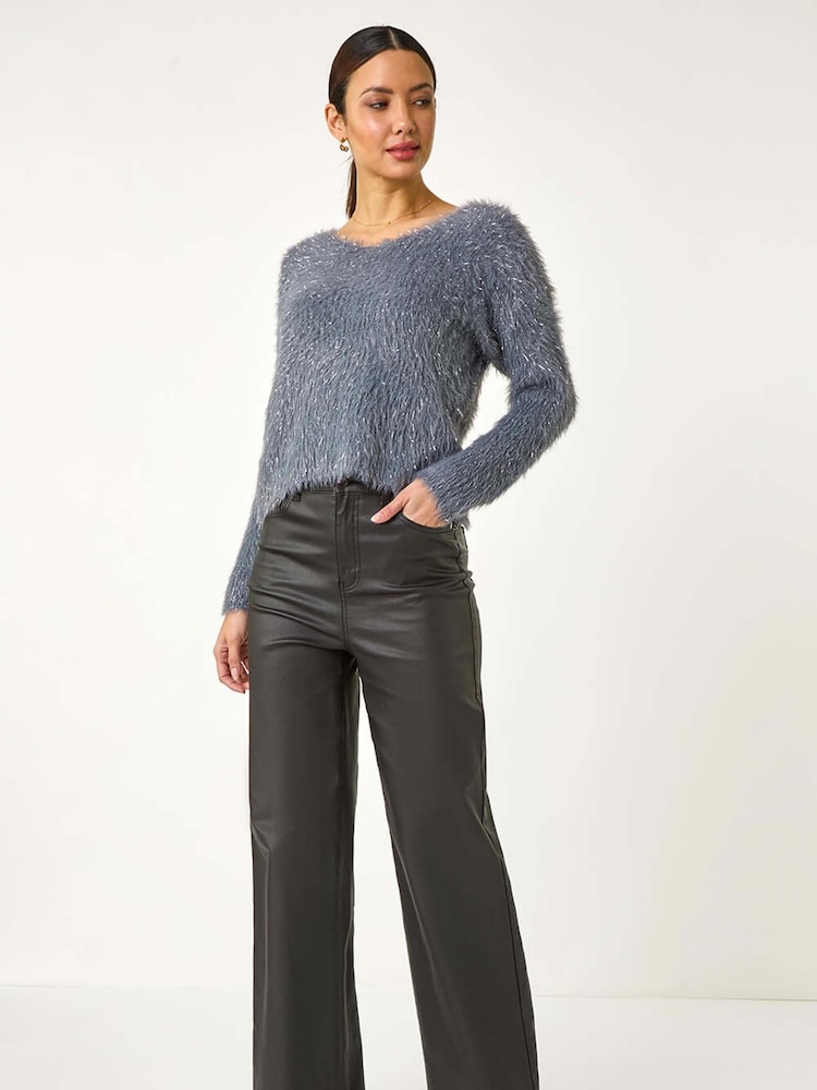Roman Grey V-Neck Fluffy Knit Jumper - Image 1 of 5