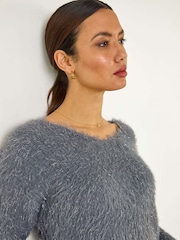Roman Grey V-Neck Fluffy Knit Jumper - Image 2 of 5