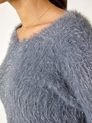 Roman Grey V-Neck Fluffy Knit Jumper - Image 5 of 5