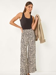 Roman Black Textured Print Elastic Waist Stretch Trousers - Image 1 of 5