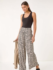 Roman Black Textured Print Elastic Waist Stretch Trousers - Image 2 of 5