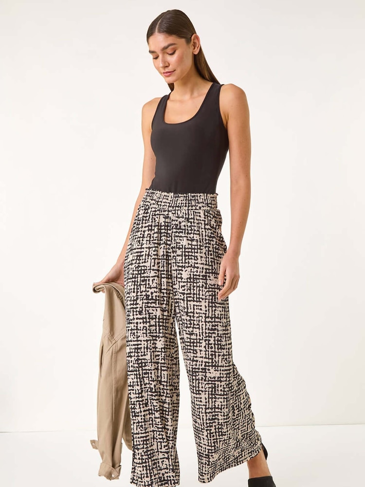 Roman Black Textured Print Elastic Waist Stretch Trousers - Image 2 of 5
