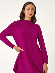 Roman Pink V-Stitch High Neck Knitted Dress - Image 1 of 5