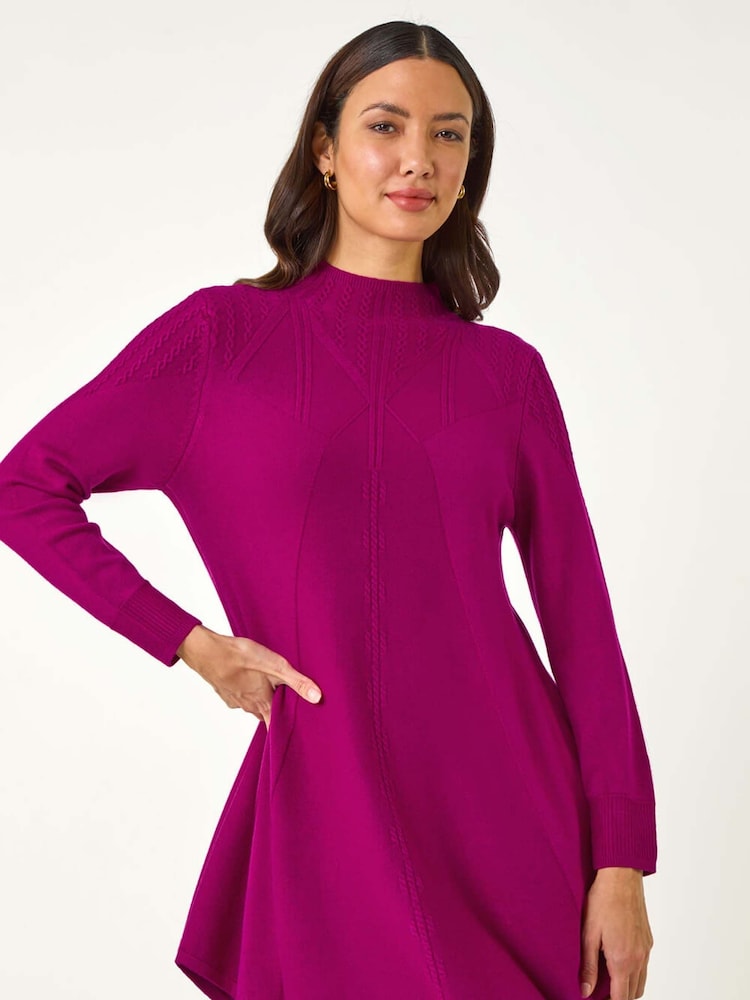 Roman Pink V-Stitch High Neck Knitted Dress - Image 1 of 5