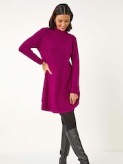 Roman Pink V-Stitch High Neck Knitted Dress - Image 2 of 5