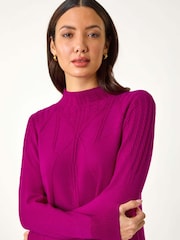 Roman Pink V-Stitch High Neck Knitted Dress - Image 4 of 5
