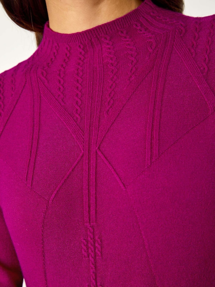 Roman Pink V-Stitch High Neck Knitted Dress - Image 5 of 5