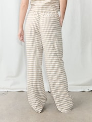 Brown/Ecru Gingham Smart Front Linen Blend Wide Leg Trousers - Image 4 of 8