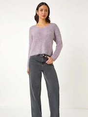 Roman Purple V-Neck Fluffy Knit Jumper - Image 2 of 5