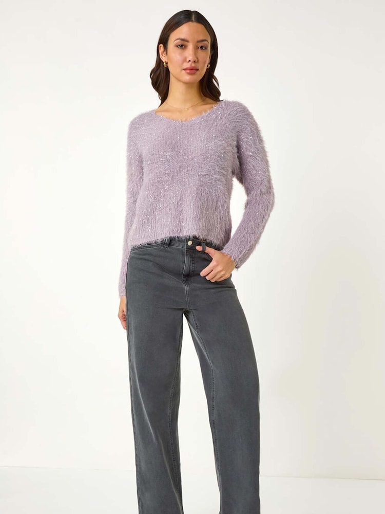 Roman Purple V-Neck Fluffy Knit Jumper - Image 2 of 5