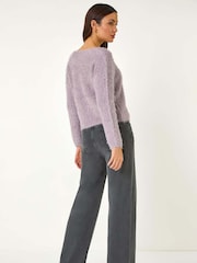 Roman Purple V-Neck Fluffy Knit Jumper - Image 3 of 5