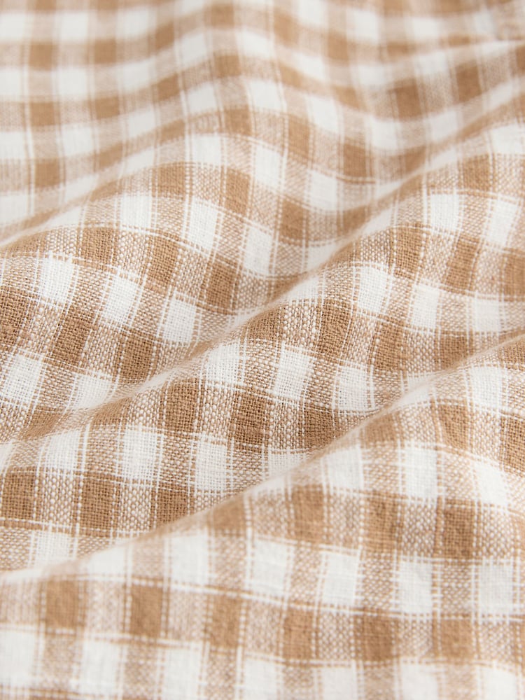 Brown/Ecru Gingham Linen Blend Button Shell Top - Image 7 of 7