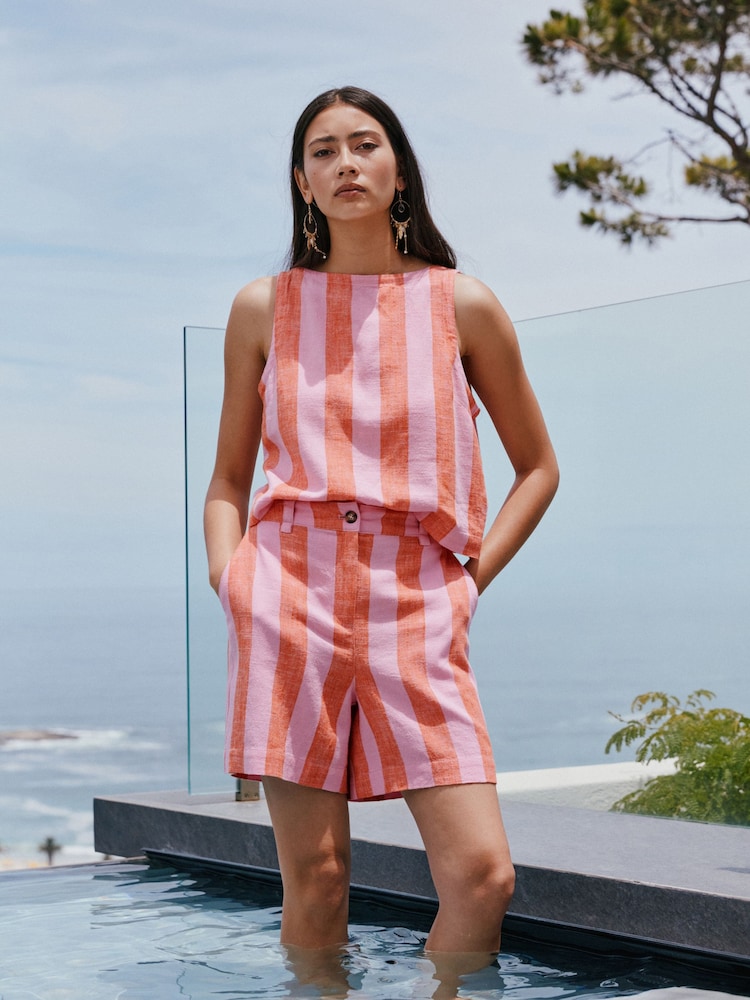 Rayas rosas/naranjas - Top recto en mezcla de lino - Imagen 2 de 7